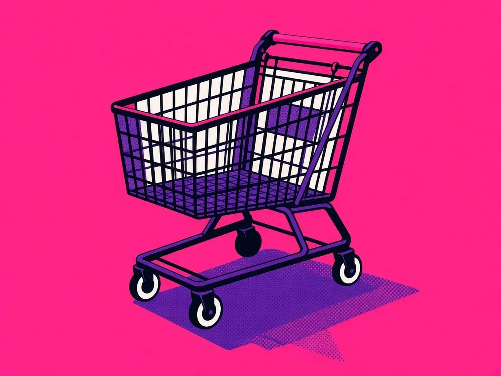 Illustration of a shopping cart in a store aisle